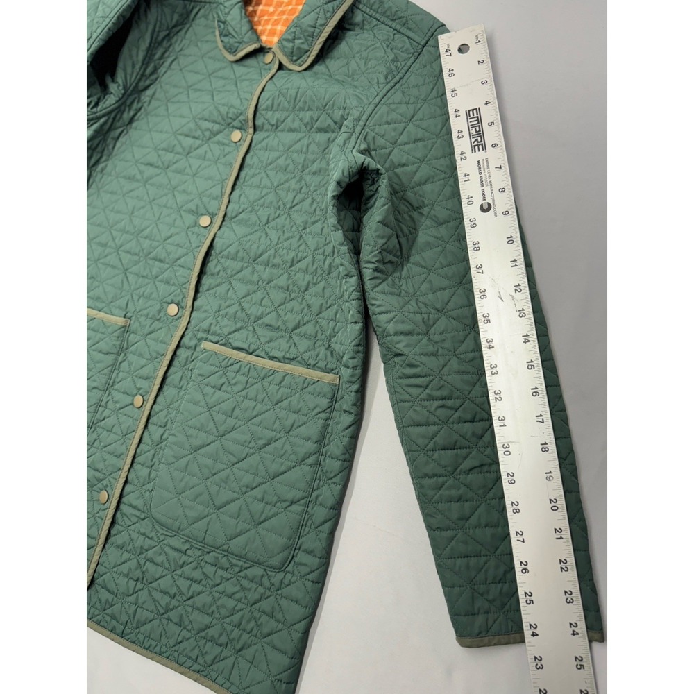 Lands' End Quilted Green Jacket with Orange Plaid Lining - Picture 8 of 13